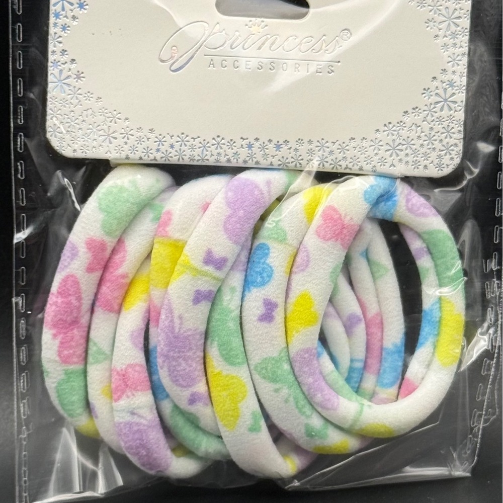 Princess Accessories Kids Butterfly Print Pastel Soft Fabric Hair Ties 6 Pack